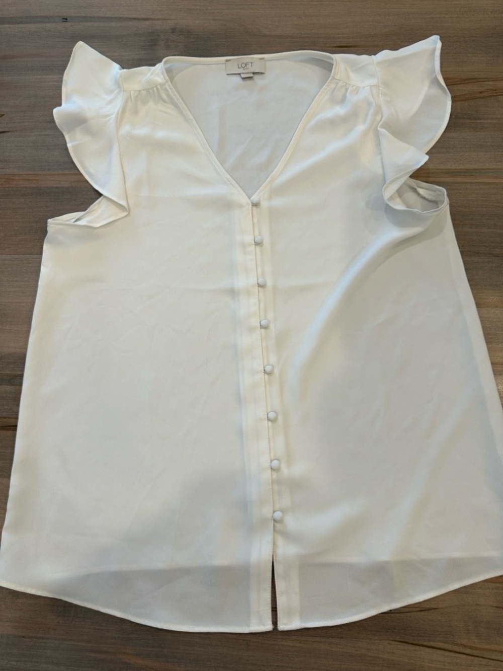 LOFT White Ruffle Sleeve Button-Front Shell - Picture 1 of 6